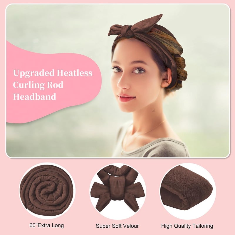 Flylipu Heatless Curling Rod Headband, Upgraded 60" Extra Long Soft Hair Curlers to Sleep In, No Heat Curls for All Hair Types, Hair Wrap Curls Styling Kit for Girls (Brown, 1 Count) - Image 2